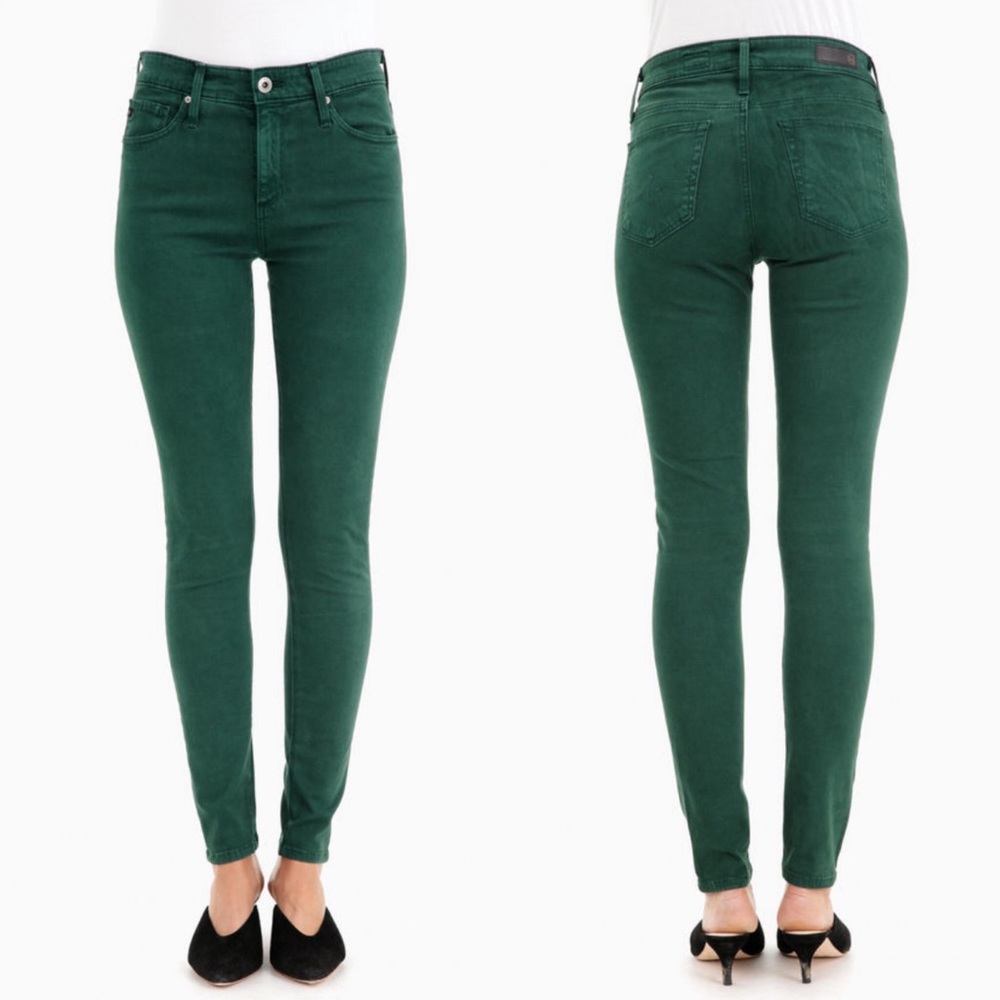 AG The Farrah Skinny High-Rise Green Ankle Jeans